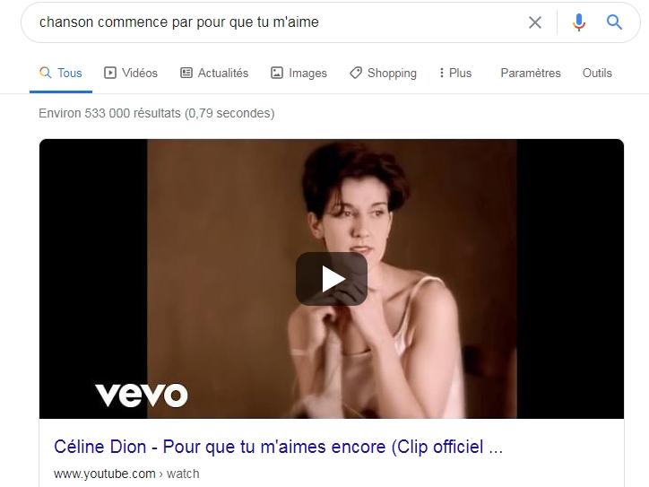 seo semantique : Trouver une chanson dans Google en recherchant des paroles vagues.